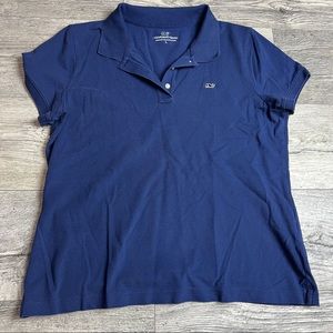 Vineyard Vines Womens Polo Shirt Blue Short Sleeve Collar Stretch Buttons L